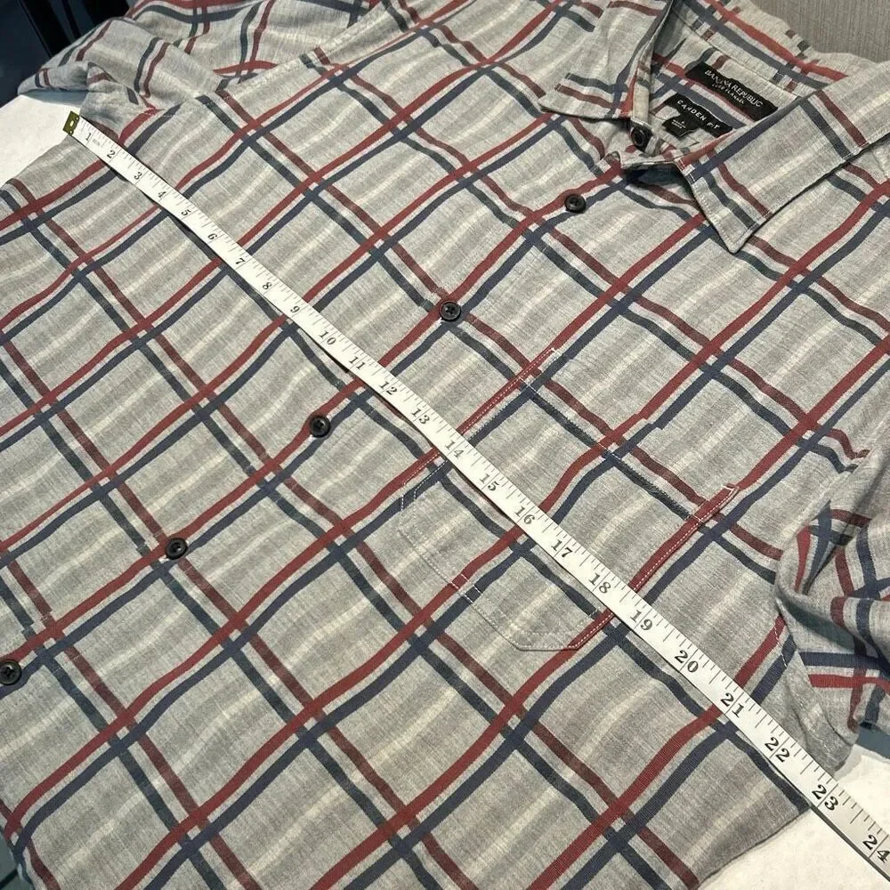 Banana Republic Luxe Flannel Button Down Shirt Camden Fit Sz Large Gray Plaid